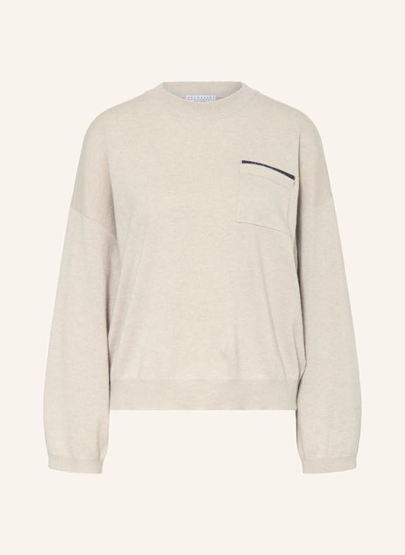 BRUNELLO CUCINELLI Cashmere-Pullover mit Schmucksteinen BEIGE