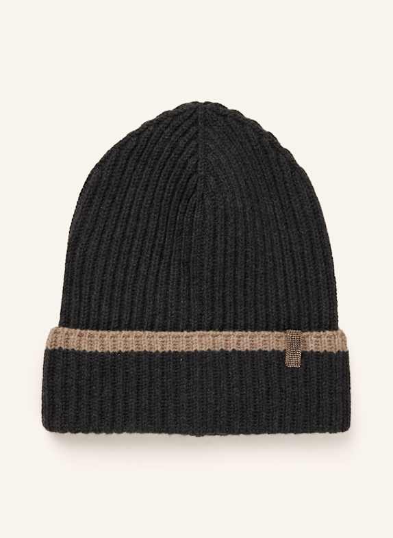 BRUNELLO CUCINELLI Cashmere-Mütze mit Schmucksteinen DUNKELGRAU