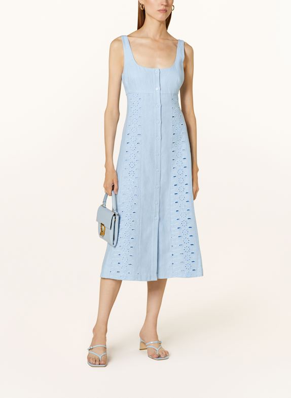 REISS Linen dress CLARICE with broderie anglaise LIGHT BLUE