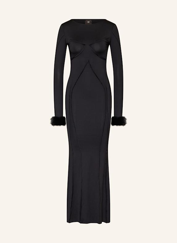 OW Collection Jerseykleid CIARA mit abnehmbarem Kunstfell SCHWARZ