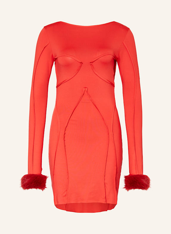 OW Collection Jerseykleid CIARA mit abnehmbarem Kunstfell ROT