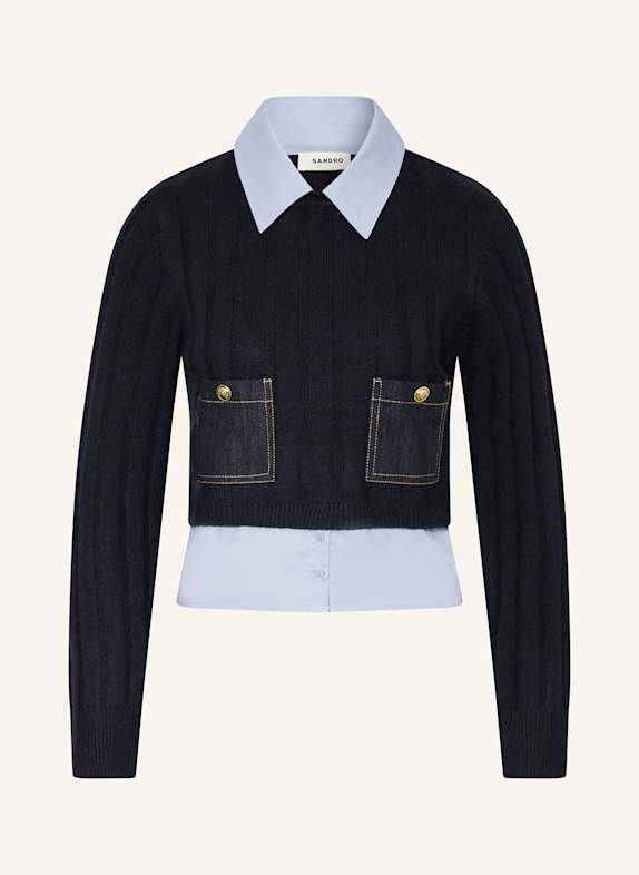 SANDRO Pullover im Materialmix DUNKELBLAU/ HELLBLAU