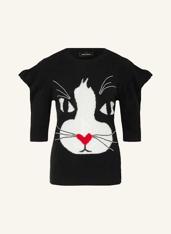 MARC JACOBS Kašmírový svetr THE CAT SWEATER ČERNÁ/ BÍLÁ/ ČERVENÁ