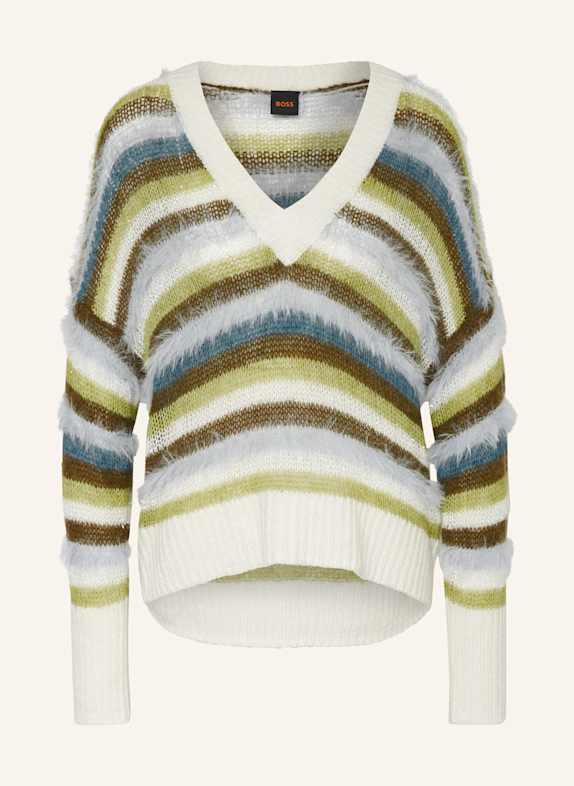 BOSS Pullover FONET mit Glitzergarn GRÜN/ BLAU/ WEISS