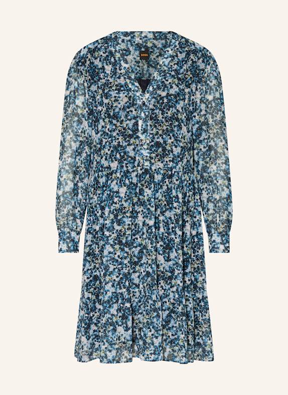 BOSS DIMETA dress with ruffles BLUE/ GREEN/ CREAM
