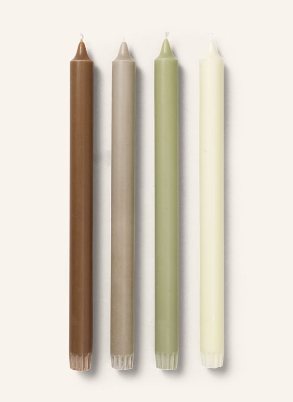 Ferm LIVING 4er-Set Stabkerzen PURE BRAUN/ HELLGRÜN/ TAUPE