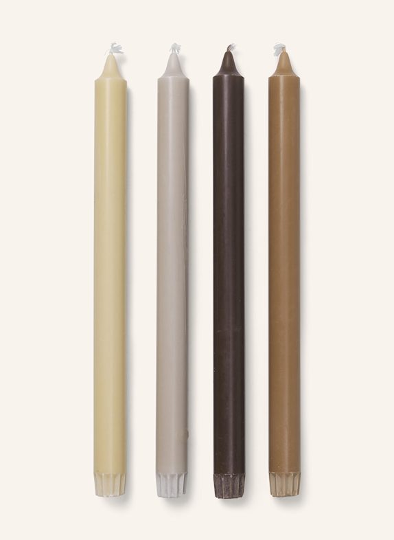 Ferm LIVING 4er-Set Stabkerzen PURE DUNKELBRAUN/ COGNAC/ TAUPE