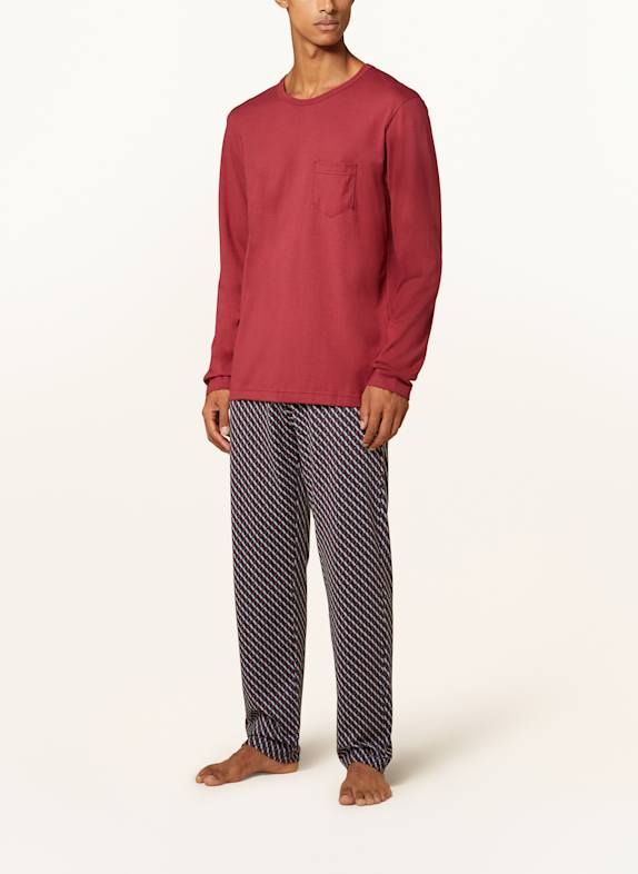CALIDA Pajamas RELAX IMPRINT DARK RED / DARK BLUE / WHITE