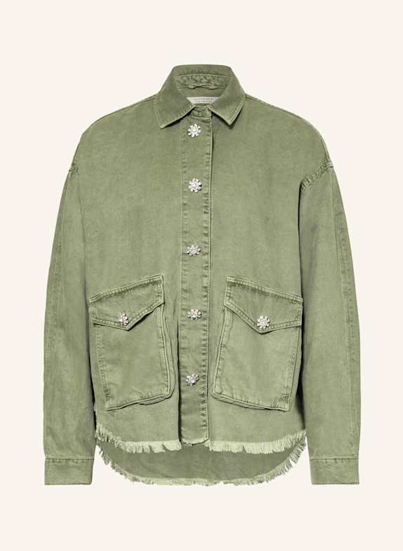 ALLSAINTS HETTIE denim jacket with decorative gems LIGHT GREEN