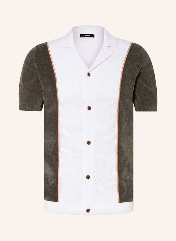 REISS Resorthemd MEASTRO im Materialmix WEISS/ DUNKELGRÜN