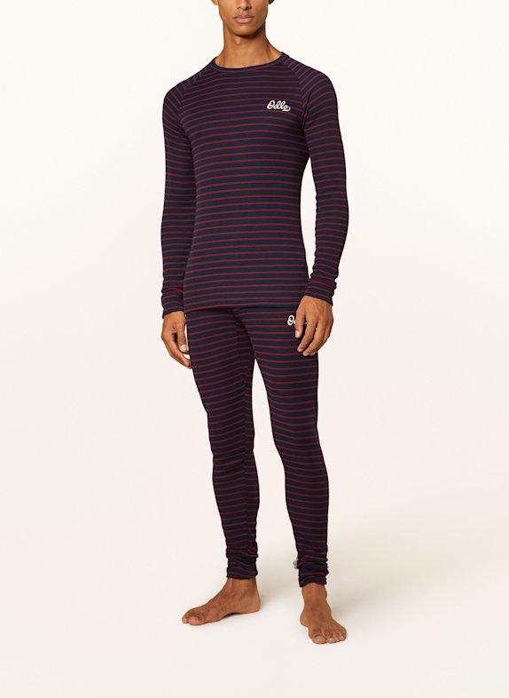 odlo T-shirt fonctionnel ACTIVE WARM ORIGINAL STRIPE BLEU FONCÉ / ROUGE