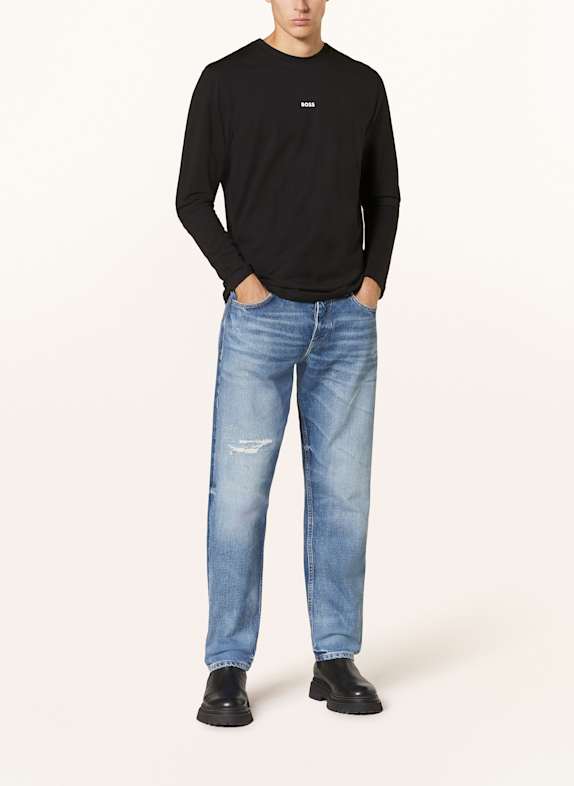 BOSS Tricou cu mânecă lungă TCHARK NEGRU