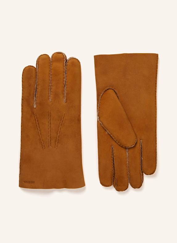 HESTRA Lederhandschuhe BERNARD mit Lammfell COGNAC