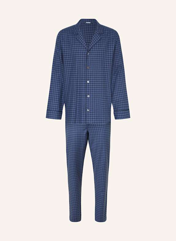 zimmerli Schlafanzug COZY FLANNEL aus Flanell BLAU/ DUNKELBLAU