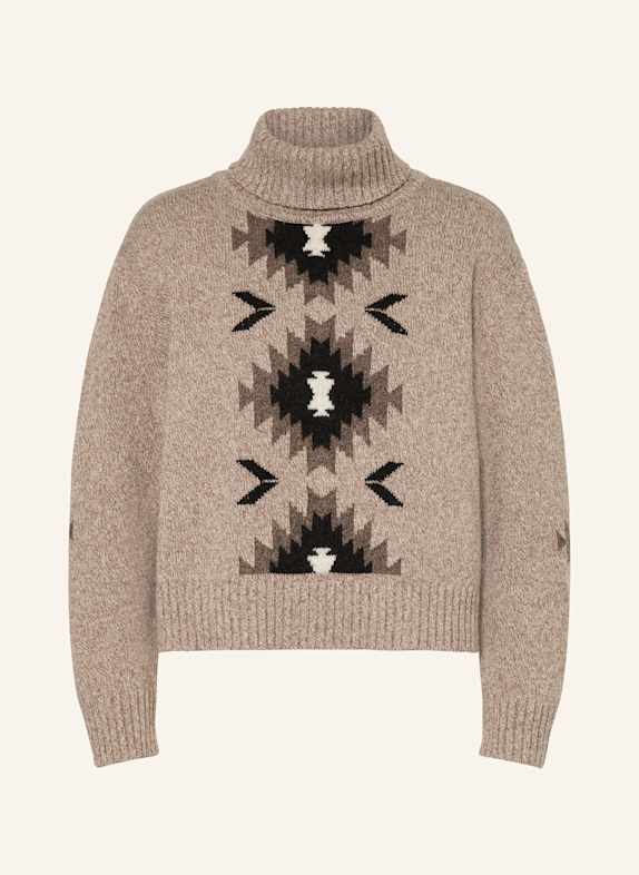 WE NORWEGIANS HOVDEN turtleneck sweater made from merino wool BEIGE/ DARK BROWN/ TAUPE