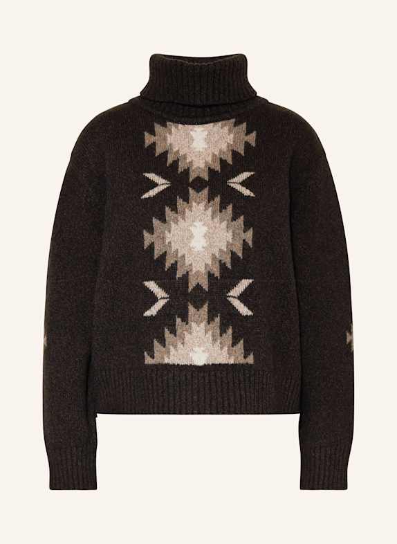 WE NORWEGIANS HOVDEN turtleneck sweater made from merino wool BLACK/ TAUPE/ LIGHT BROWN