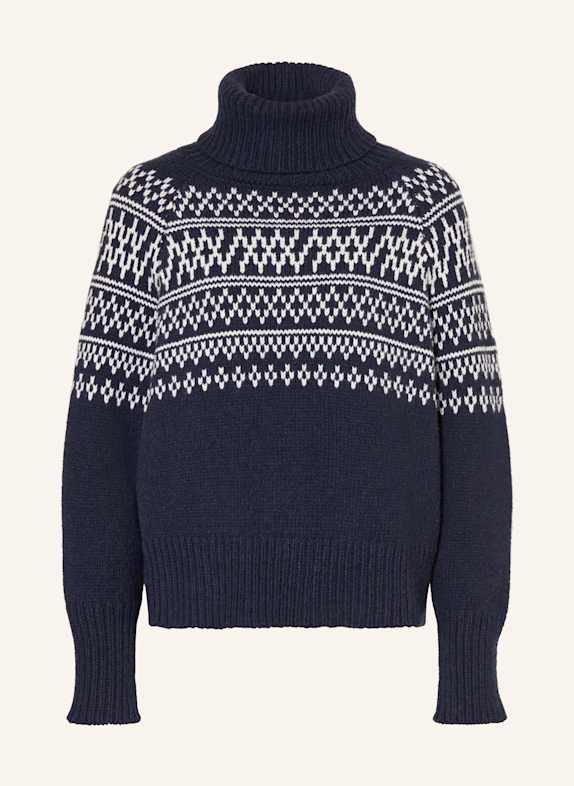 WE NORWEGIANS SETESDAL turtleneck sweater made from merino wool DARK BLUE/ WHITE