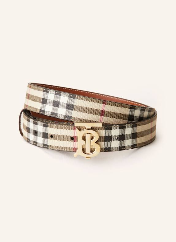 BURBERRY Ledergürtel ECRU/ SCHWARZ
