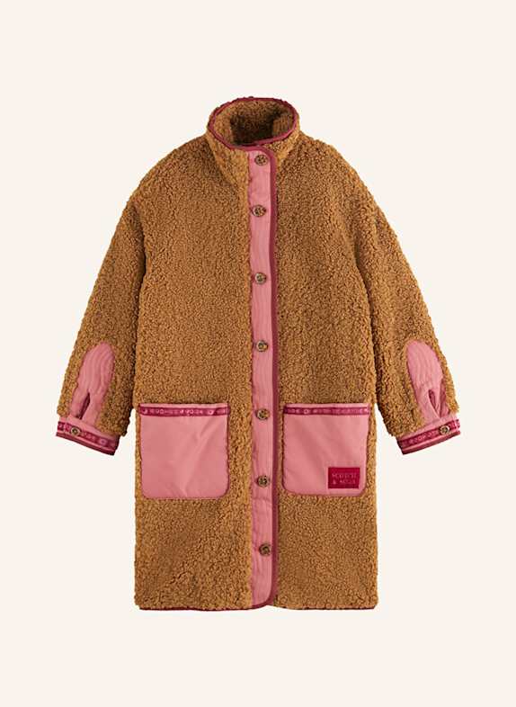 SCOTCH & SODA Teddyfell-Mantel COGNAC/ ROSA