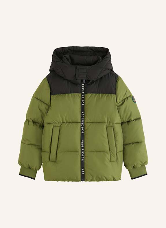 SCOTCH & SODA Prošívaná bunda s odnímatelnou kapucí ZELENÁ/ ČERNÁ