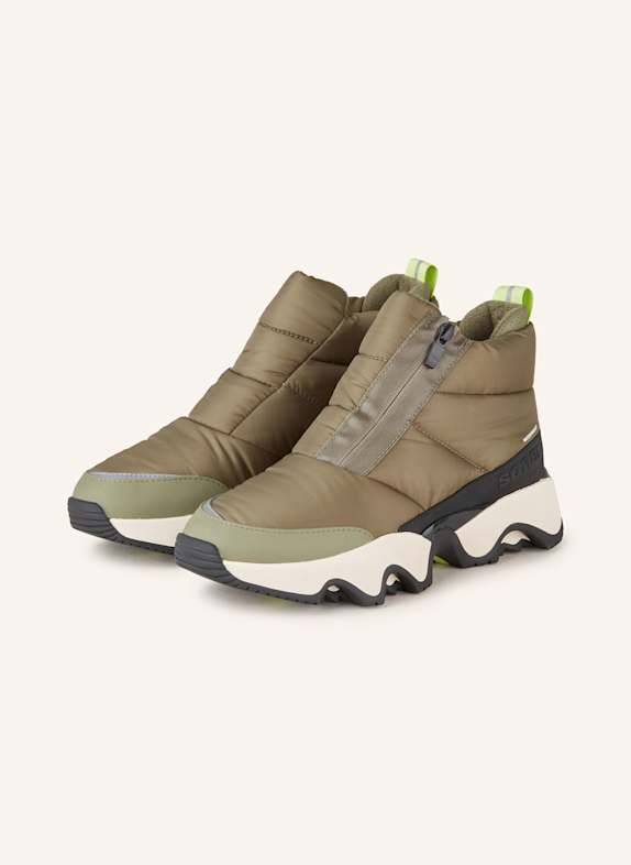 SOREL Botki na platformie IMPACT PUFFY OLIWKOWY