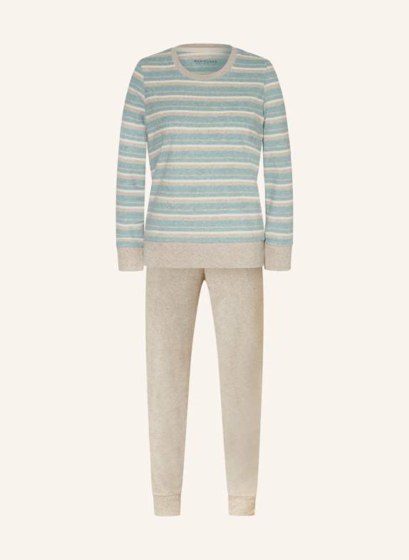 SCHIESSER Schlafanzug CASUAL ESSENTIALS aus Frottee TAUPE/ TÜRKIS/ ECRU