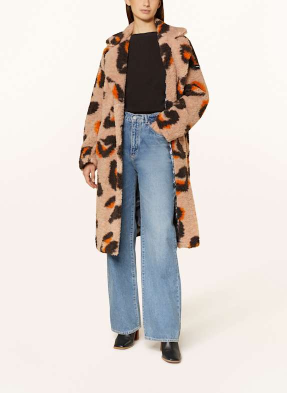 FRIEDA & FREDDIES Teddyfell-Mantel BEIGE/ DUNKELGRAU/ ORANGE