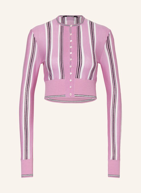 JACQUEMUS Cropped cardigan LE CARDIGAN SPIAGGIA PINK/ WHITE/ BLACK