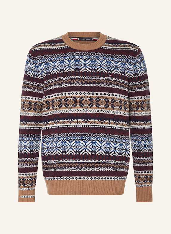 TOMMY HILFIGER Pullover BRAUN/ BLAU/ DUNKELROT