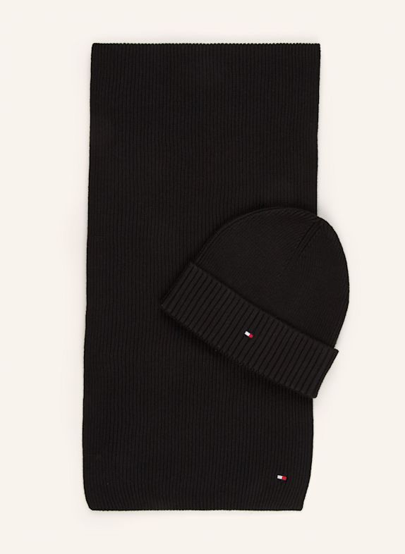 TOMMY HILFIGER Set: Schal und Mütze SCHWARZ