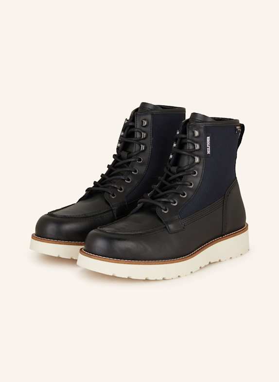 TOMMY HILFIGER Botki sznurowane CZARNY/ GRANATOWY