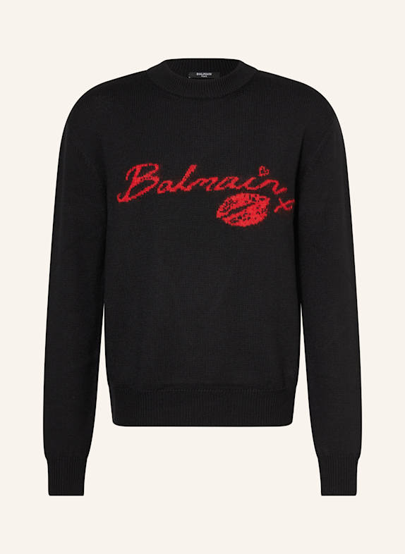 BALMAIN Pullover SCHWARZ/ ROT