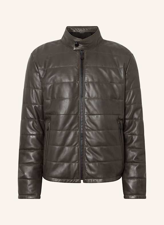 JOOP! JEANS Kurtka pikowana ze skóry KHAKI