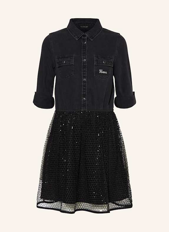 GUESS Kleid im Materialmix mit Pailletten SCHWARZ