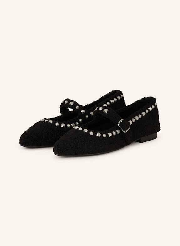 ash Ballerinas BEATNIK mit Teddyfell und Nieten SCHWARZ