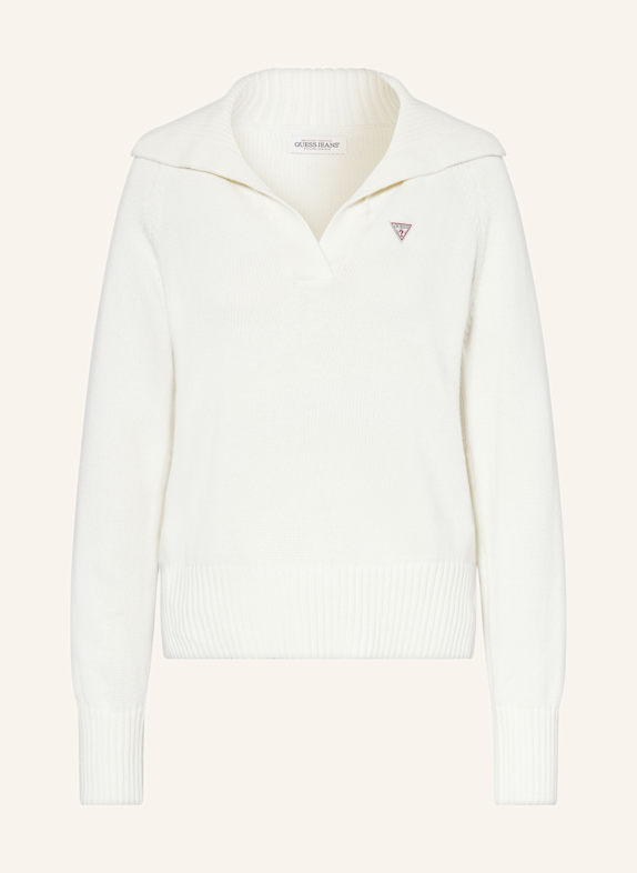 GUESS JEANS Knitted polo shirt WHITE