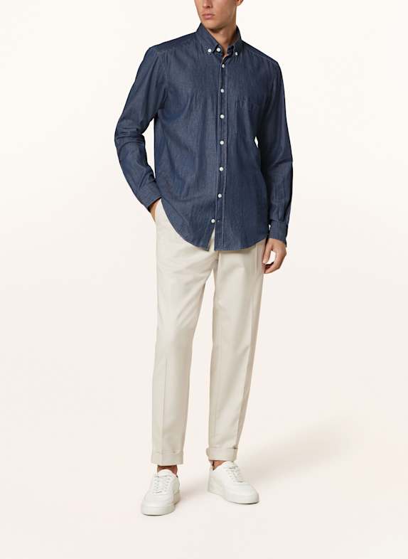 STROKESMAN'S Overhemd met normale pasvorm in jeanslook DONKERBLAUW