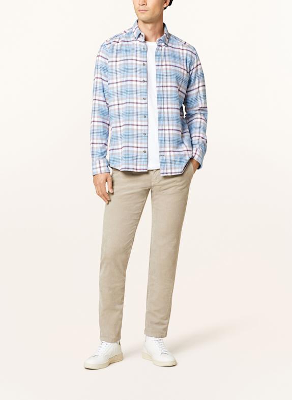 STROKESMAN'S Flanellhemd Regular Fit HELLBLAU / TAUPE / DUNKELROT
