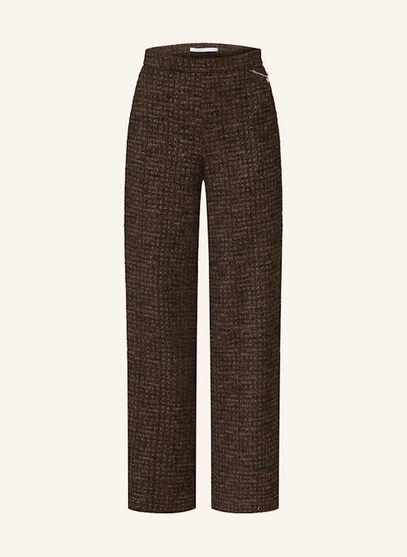 RAFFAELLO ROSSI Spodnie marlena PALINA z bouclé z błyszczącą przędzą CIEMNOBRĄZOWY / CZARNY / ZŁOTY
