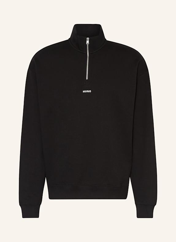 HUGO Half-zip sweater in sweatshirt fabric DURTY BLACK