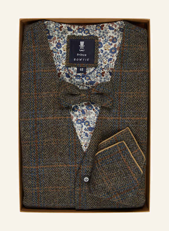 Prince BOWTIE Set: Anzugweste, Fliege und Einstecktuch BRAUN/ BLAU/ BEIGE