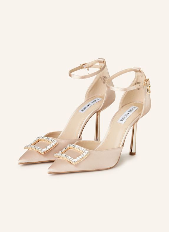 STEVE MADDEN Czółenka z odkrytą piętą CHAMP SATN z ozdobnymi kamykami CIELISTY