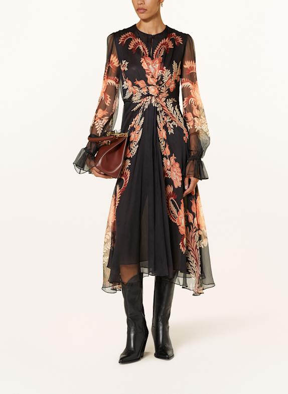 ETRO Kleid SCHWARZ / HELLORANGE / CREME