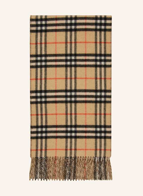 BURBERRY Schal aus Cashmere HELLBRAUN/ SCHWARZ/ ROT
