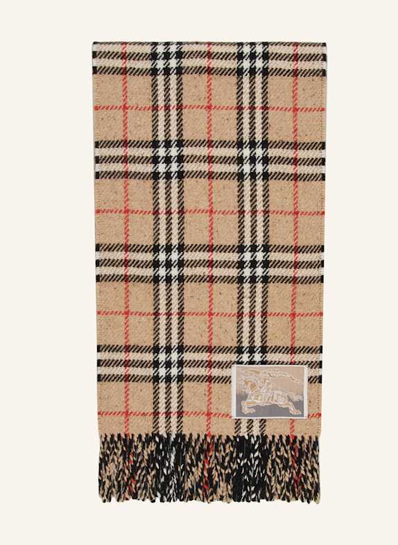 BURBERRY Schal mit Cashmere HELLBRAUN/ SCHWARZ/ ROT