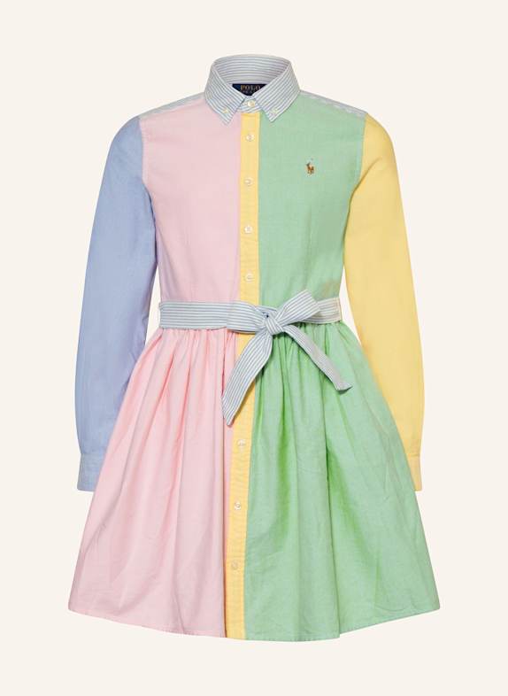 POLO RALPH LAUREN Hemdblusenkleid ROSA/ HELLGRÜN/ GELB