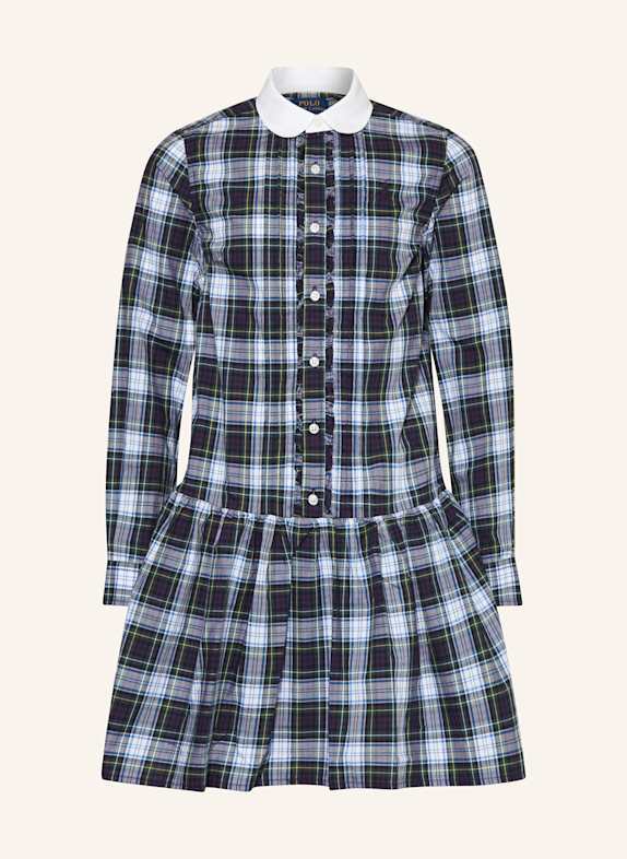 POLO RALPH LAUREN Hemdblusenkleid mit Rüschen DUNKELBLAU/ DUNKELGRÜN/ WEISS