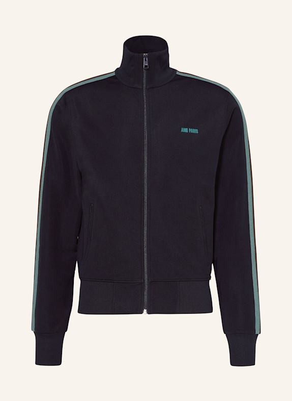AMI PARIS Sweat jacket with tuxedo stripes DARK BLUE/ GREEN/ DARK BROWN