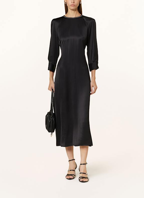 PESERICO Satinkleid mit Cut-outs und Schmucksteinen SCHWARZ