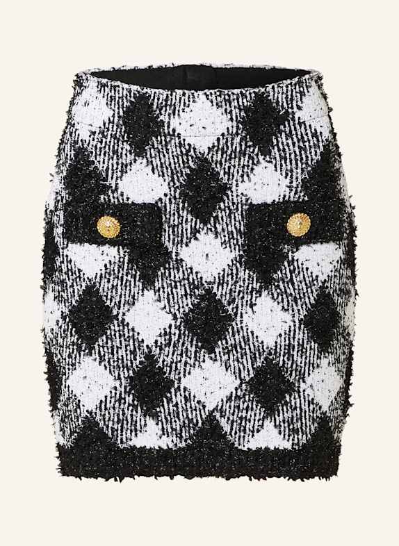 BALMAIN Strickrock mit Glitzergarn SCHWARZ/ WEISS